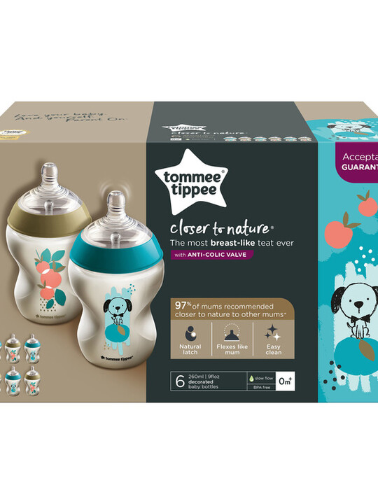 Tommee Tippee Closer to Nature Feeding Bottle, 260ml x 6 -Boy Deco image number 5
